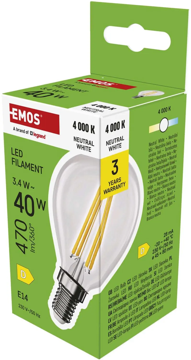 EMOS LED-lamp Filament Mini Globe / E14 / 3,4 W (40 W) / 470 lm / neutraal wit,