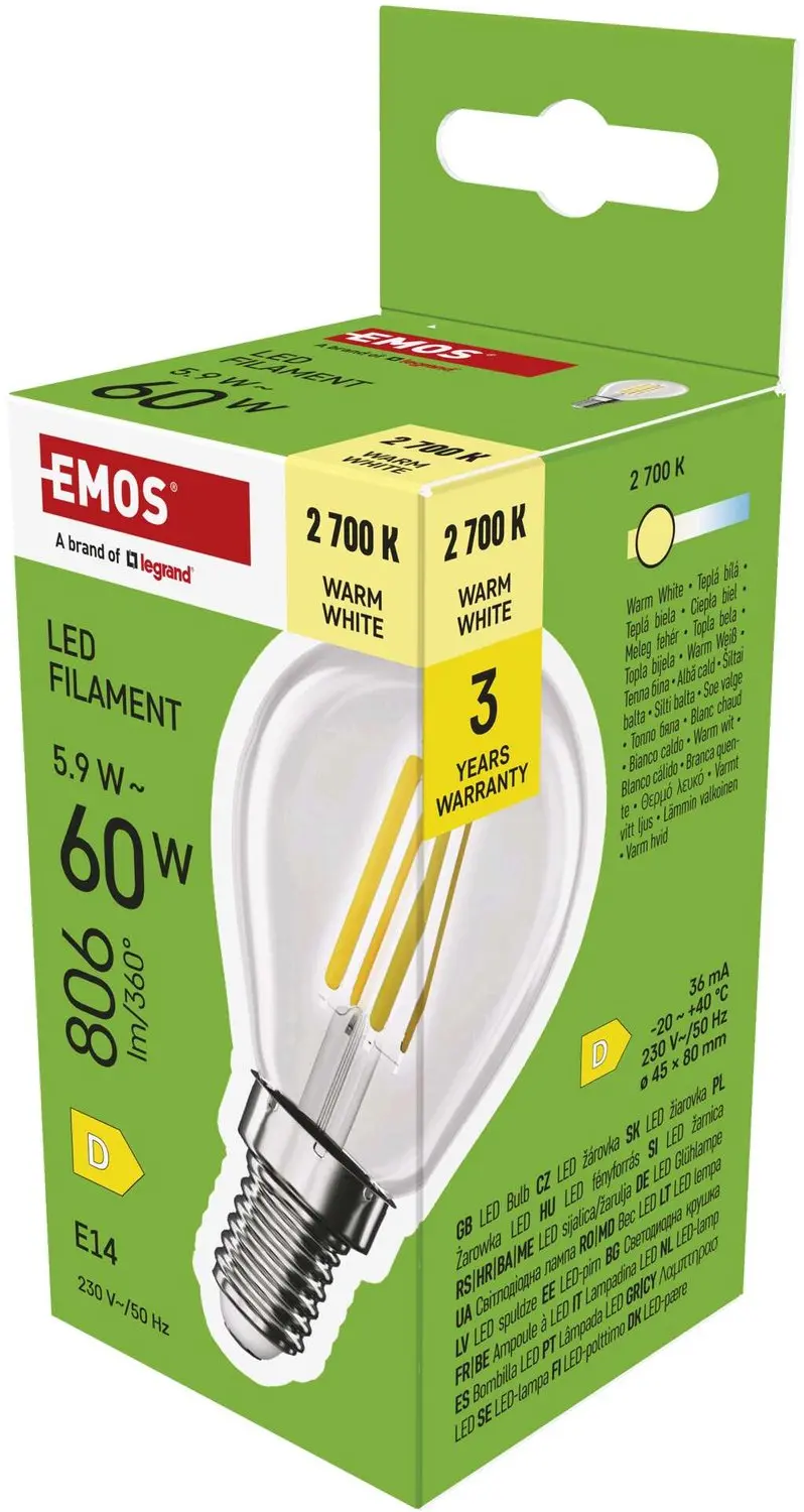 EMOS LED-lamp Filament Mini Globe / E14 / 5,9 W (60 W) / 806 lm / warm wit, ZF1D