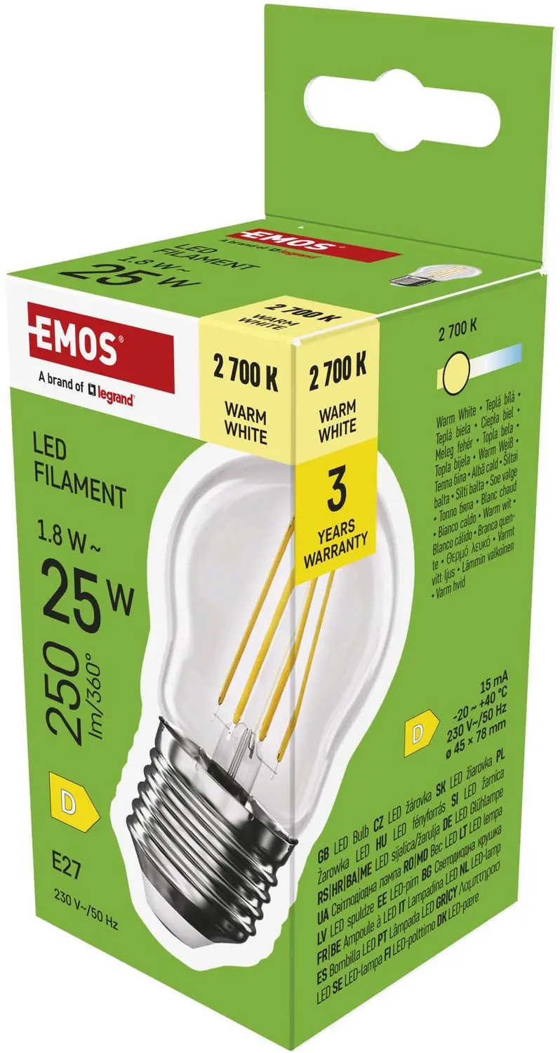 EMOS LED-lamp Filament Mini Globe / E27 / 1,8 W (25 W) / 250 lm / warm wit, ZF6D