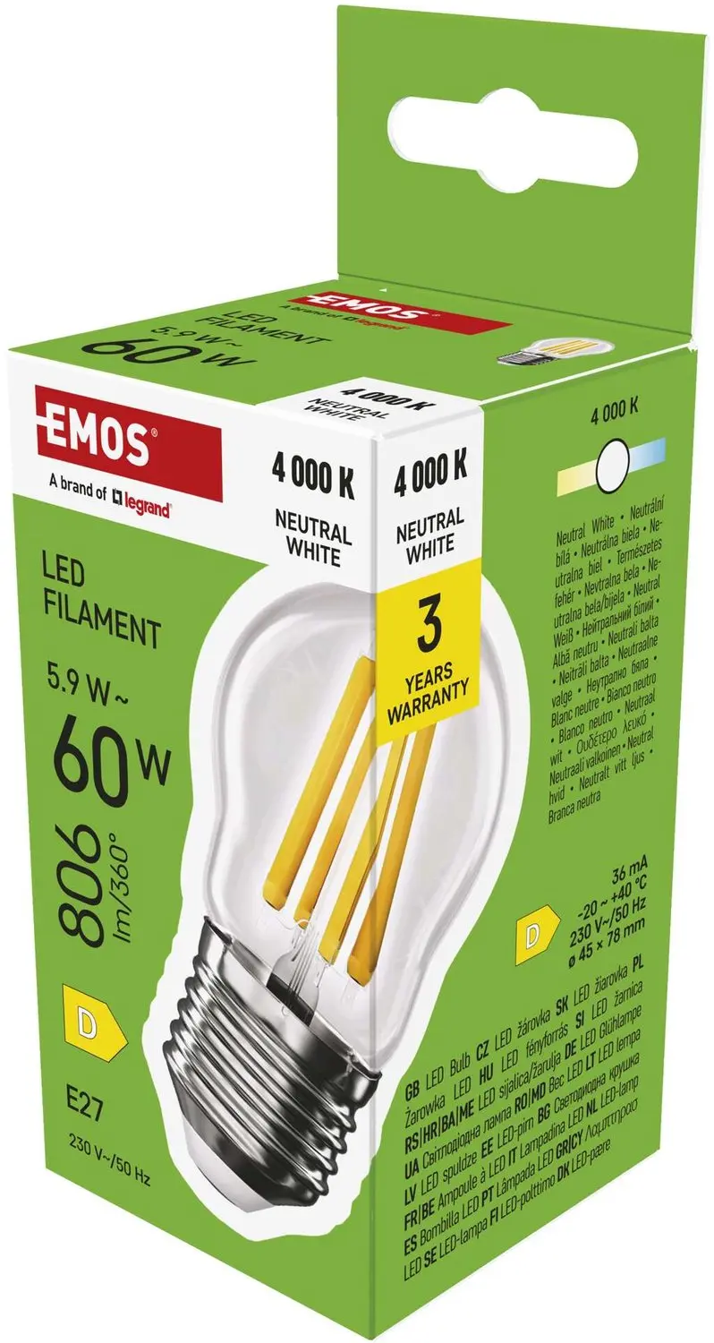 EMOS LED-lamp Filament Mini Globe / E27 / 5,9 W (60 W) / 806 lm / neutraal wit,