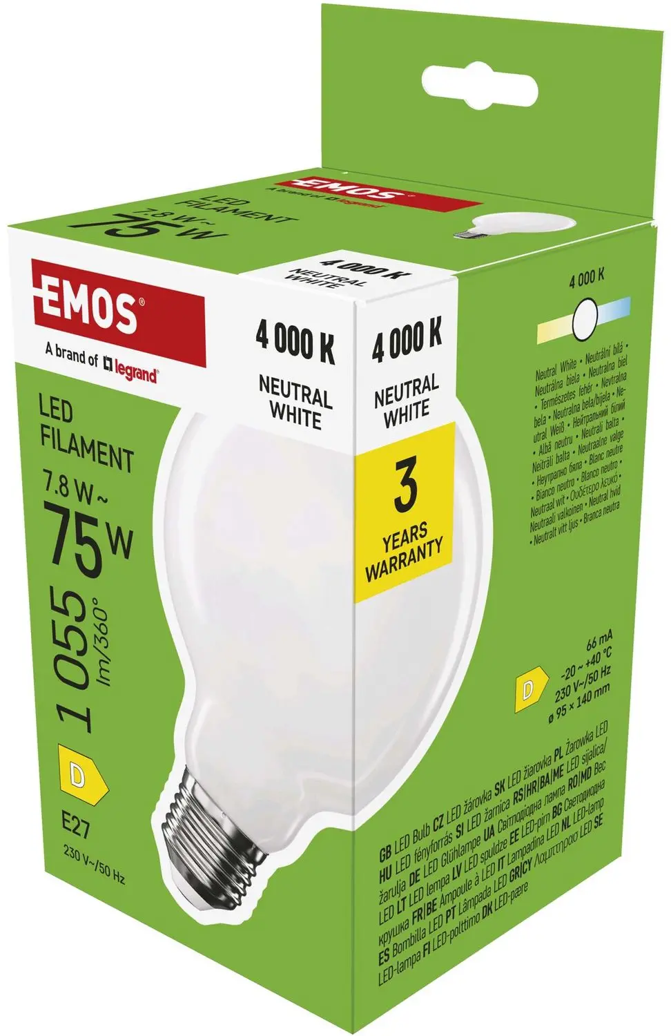 EMOS LED-lamp Filament G95 / E27 / 7,8 W (75 W) / 1055 lm / neutraal wit, ZF2D53