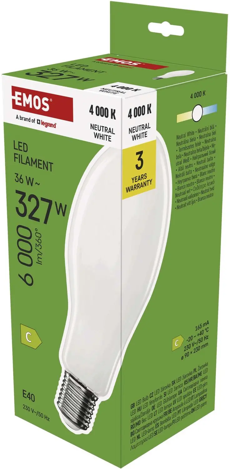 EMOS LED-lamp Filament ED90 / E40 / 36 W (327 W) / 6 000 lm / neutraal wit, ZF57