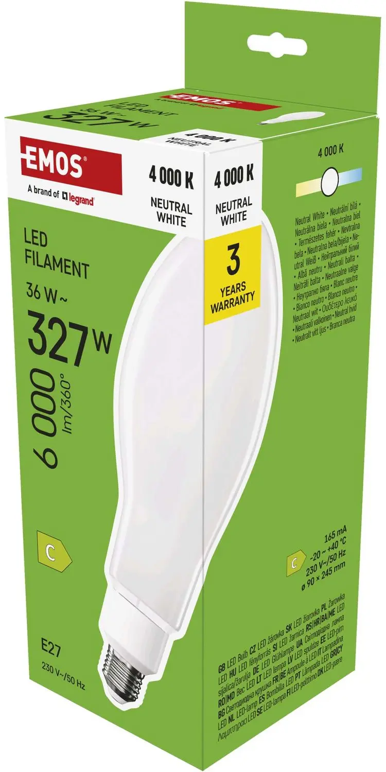 EMOS LED-lamp Filament ED90 / E27 / 36 W (327 W) / 6 000 lm / neutraal wit, ZF57