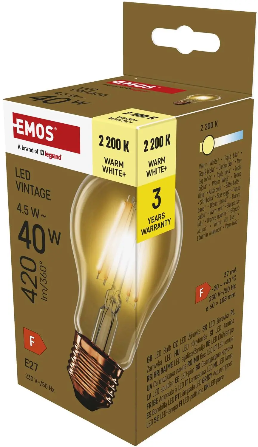 EMOS LED-lamp Vintage A60 / E27 / 4,5 W (40 W) / 420 lm / warm wit, Z55032