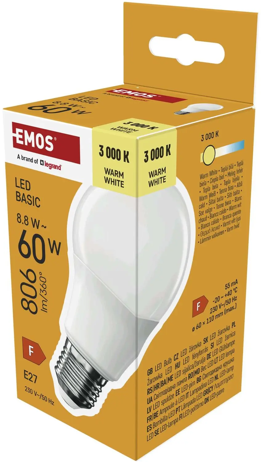 EMOS LED-lamp Basic A60 / E27 / 8,8 W (60 W) / 806 lm / warm wit, ZL5F47