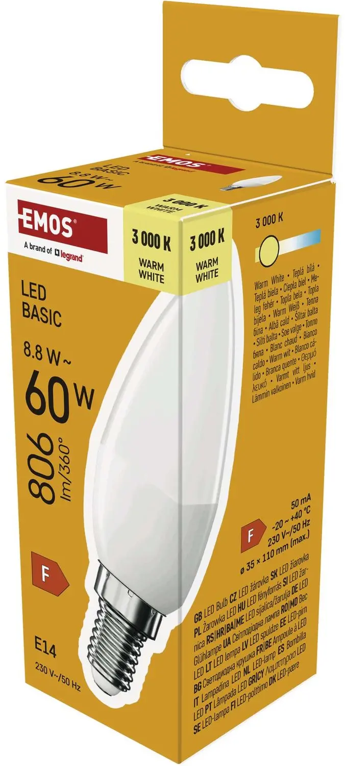 EMOS LED-lamp Basic Candle E14 / 8,8 W (60 W) / 806 lm / warm wit, ZL3F47