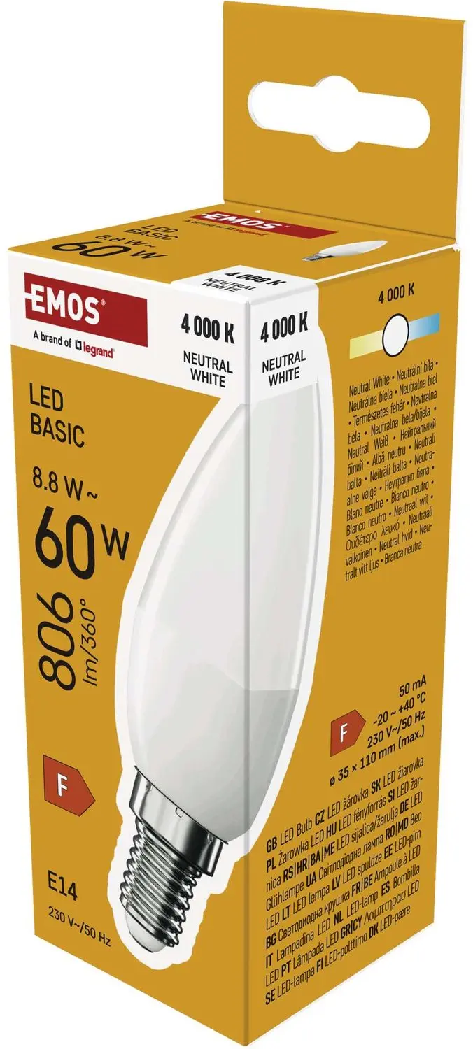 EMOS LED-lamp Basic Candle E14 / 8,8 W (60 W) / 806 lm / Neutraal wit, ZL3F48