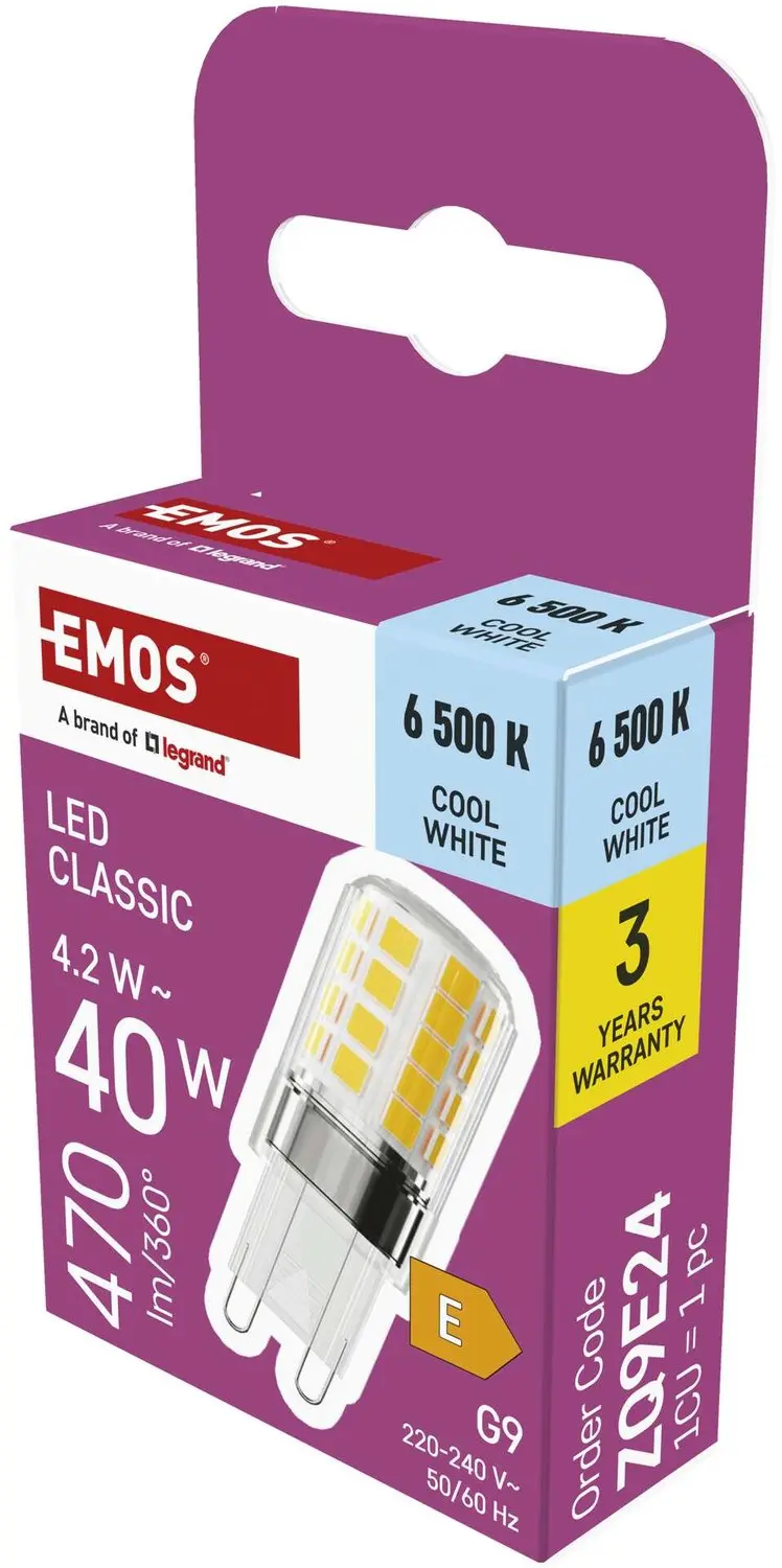 EMOS LED-lamp Classic JC / G9 / 4,2 W (40 W) / 470 lm / koudwit , ZQ9E24