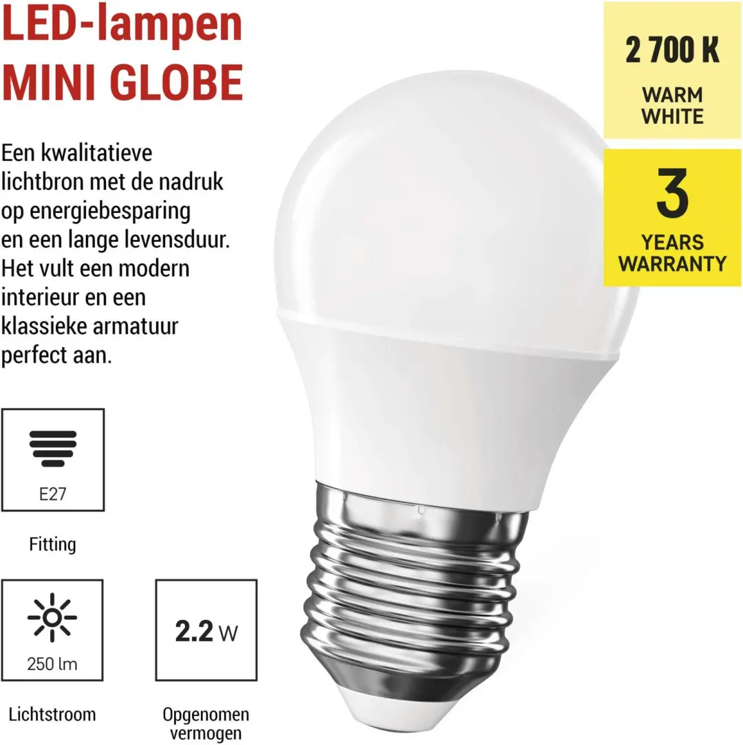 Emos CLS Mini Globe LED-lamp E27 2,2W - Warm wit - afbeelding 6 van 6