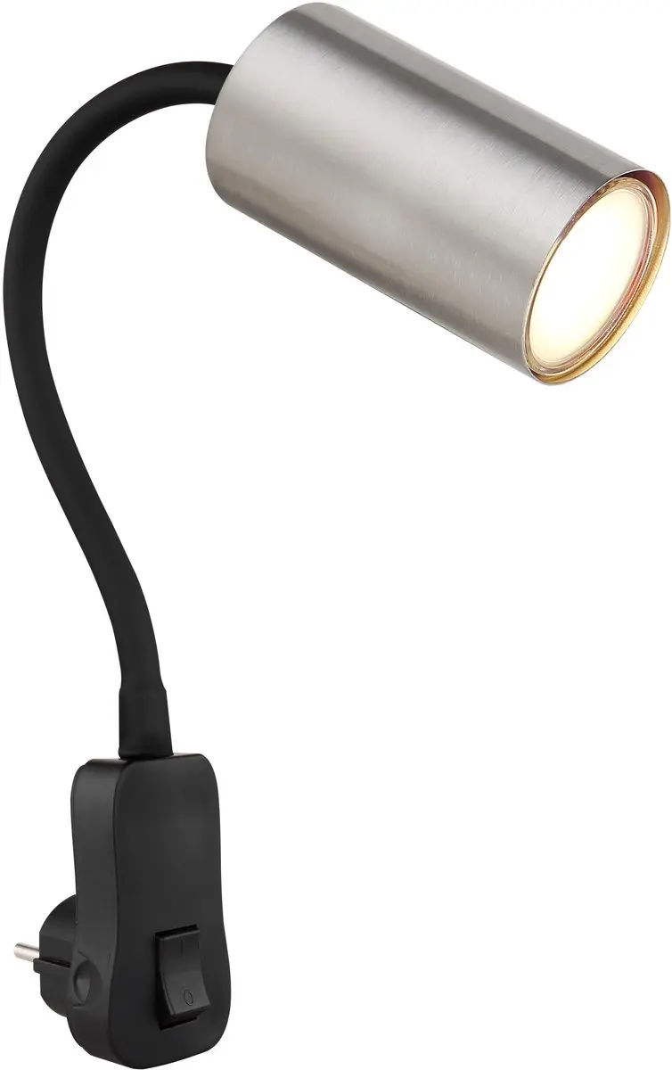 Globo Zwarte lamp Robby stopcontact met nikkel