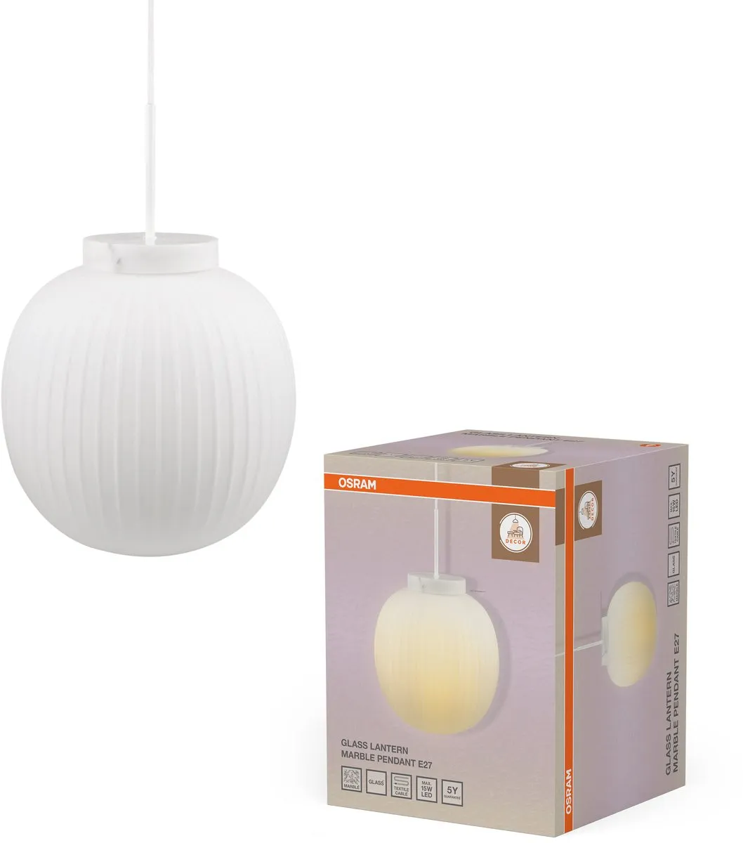 Osram Decor Glass Lantern Marble Pendant E27 - 310cm Wit