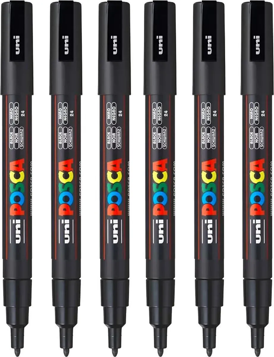 Posca PC-3M Markeerstift - 6 Stuks Zwart