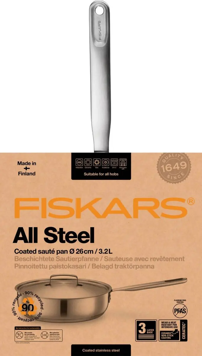 Fiskars All Steel Hapjespan 26cm met Deksel - RVS - afbeelding 6 van 6