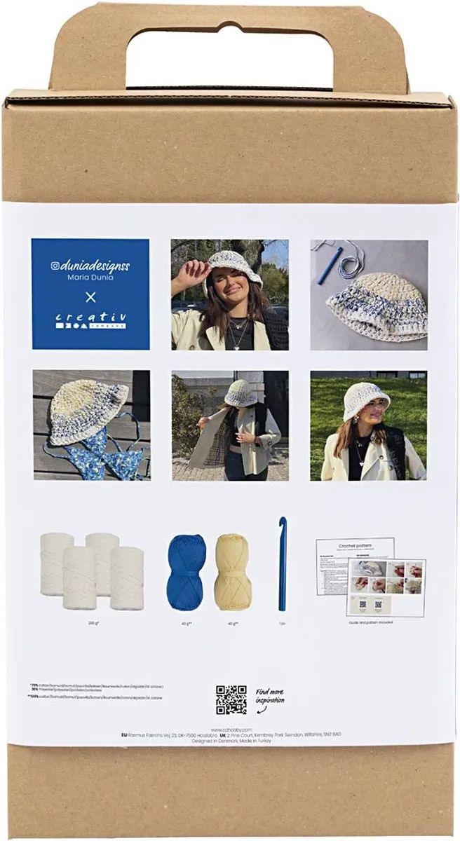 Creativ Company CC Haken Grote Zonnehoed - Wit/Blauw/Gelb