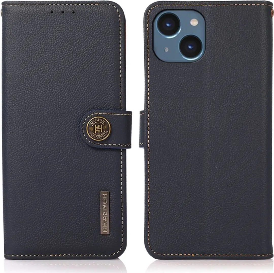 Khazneh RFID Book Case Hoesje iPhone 15 - Blauw - afbeelding 6 van 6