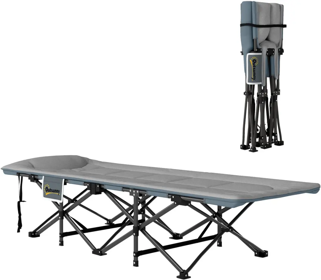 Outsunny-Campingbett-Metall, Polyester-187L x 67B x 37H cm-Grau