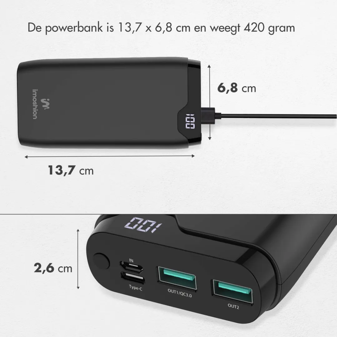 Imoshion Powerbank 20000mAh SH00009980 - 22.5W - 3x USB - Zwart - afbeelding 6 van 6
