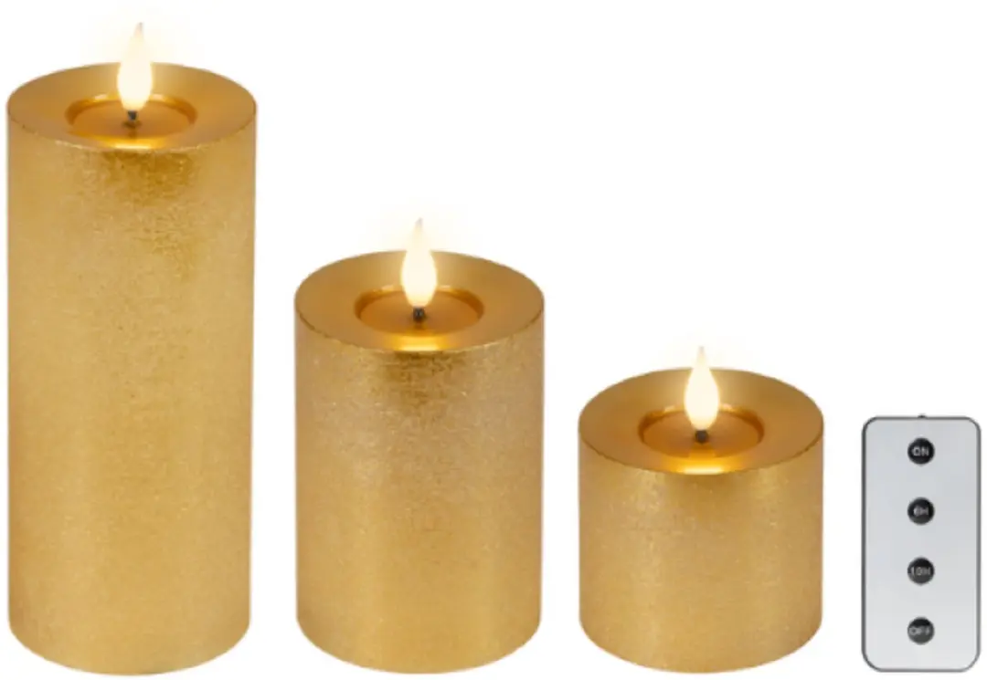 Ledkaars Lumineo fire flame effect goud set à 3 groottes