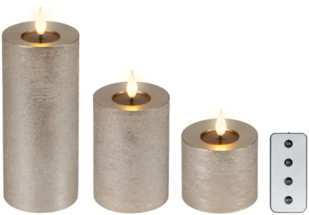 Ledkaars Lumineo fire flame effect zilver set à 3 groottes