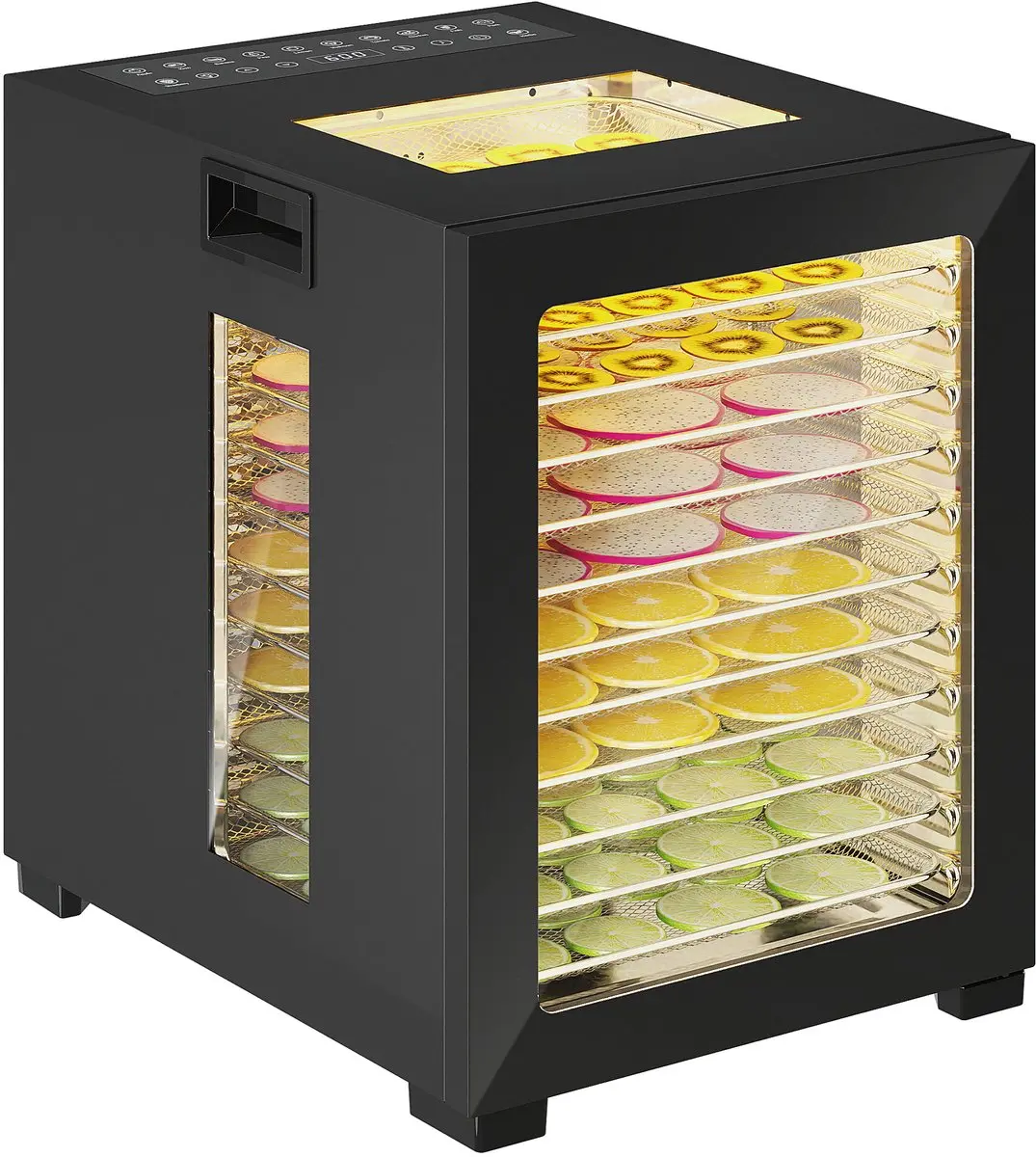 HOMCOM Voedseldroger Roestvrij staal, Glas 33L x 42,5B x 41H cm Zwart