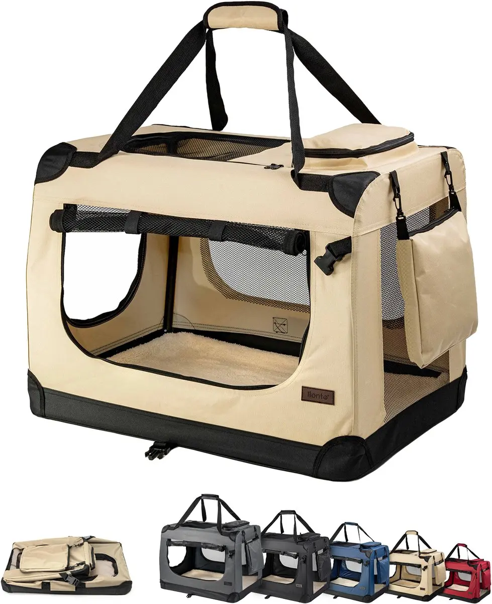 lionto kattentransportbox comfortabel & mesh-ventilatie, beige 50x34x36 cm