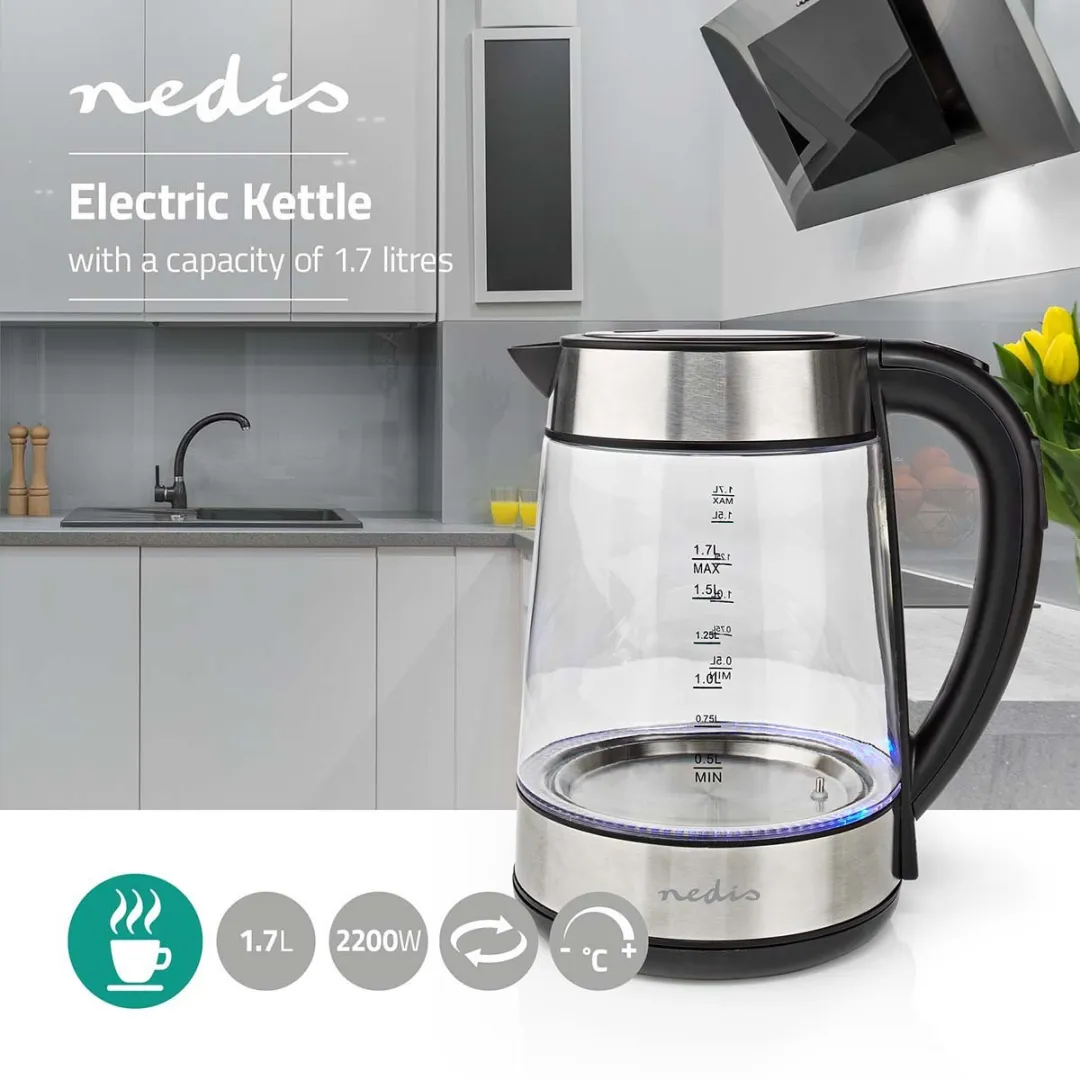 Nedis KAWK320EGS Waterkoker 1.7L - 2200W - Zwart