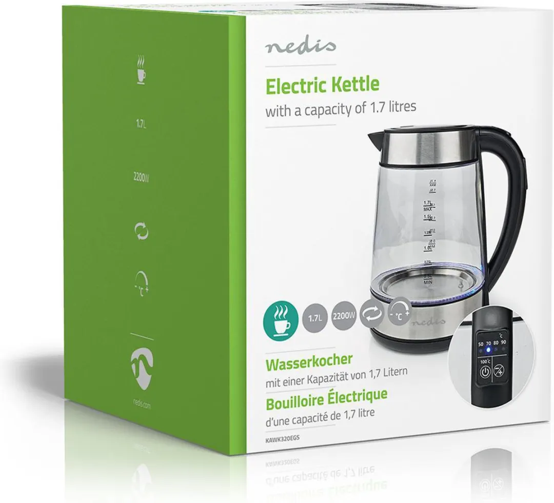 Nedis KAWK320EGS Waterkoker 1.7L - 2200W - Zwart