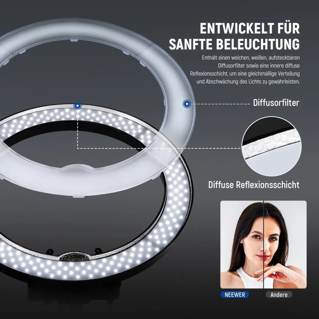Neewer RL-18 Ringlicht 18 inch - 5600K - Zwart - afbeelding 2 van 6