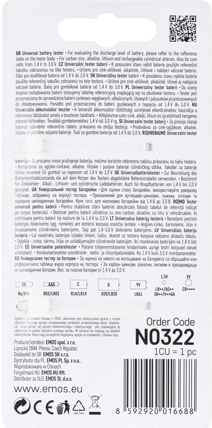 Emos Universele Batterijtester - AA, AAA, C, D, 9V - afbeelding 2 van 6