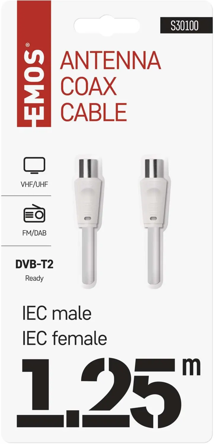 Emos Afgeschermde coaxkabel 1,25m - rechte stekkers S30100 - afbeelding 5 van 6