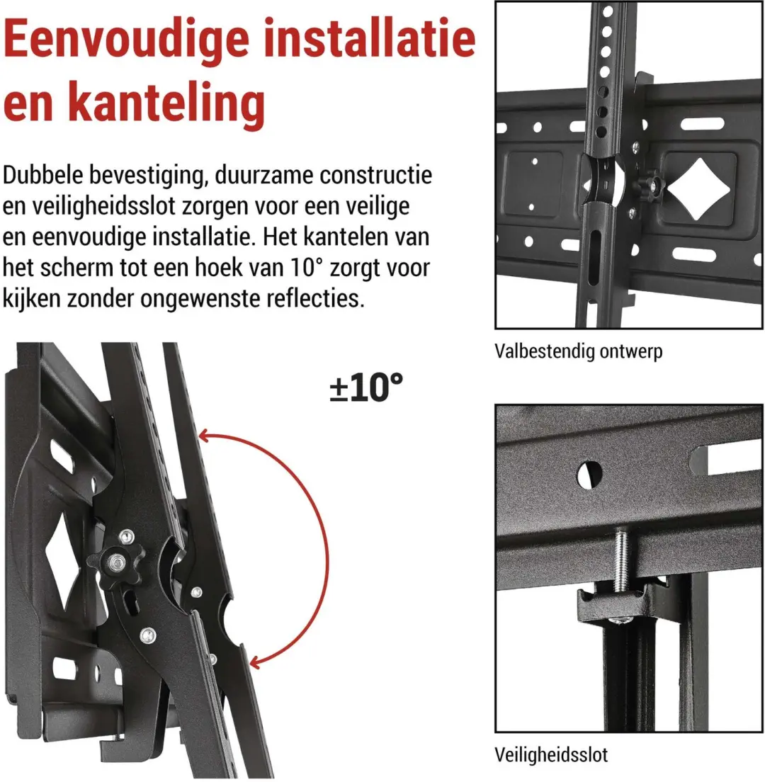 Emos KT01T Kantelbare TV-wandhouder 26-65 inch - Zwart - afbeelding 6 van 6