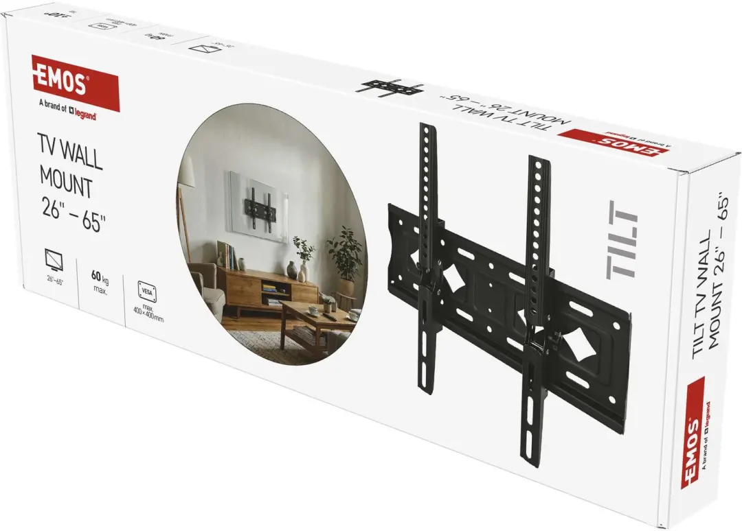 Emos KT01T Kantelbare TV-wandhouder 26-65 inch - Zwart - afbeelding 2 van 6