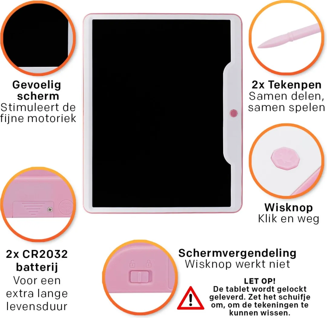 Must-Have for Kids Tekentablet Roze 15 inch - 1x AAA
