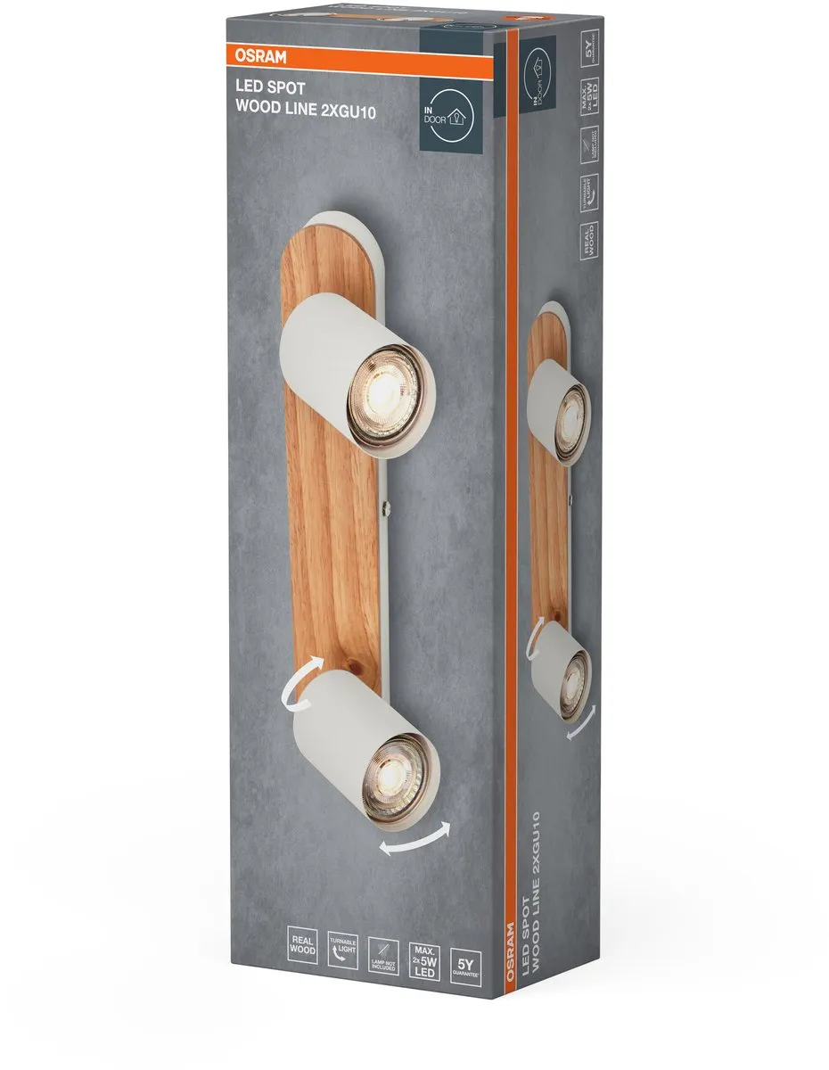 Osram LED Spot Wood Line Plafondspot 2xGU10 - Wit/Hout - IP20