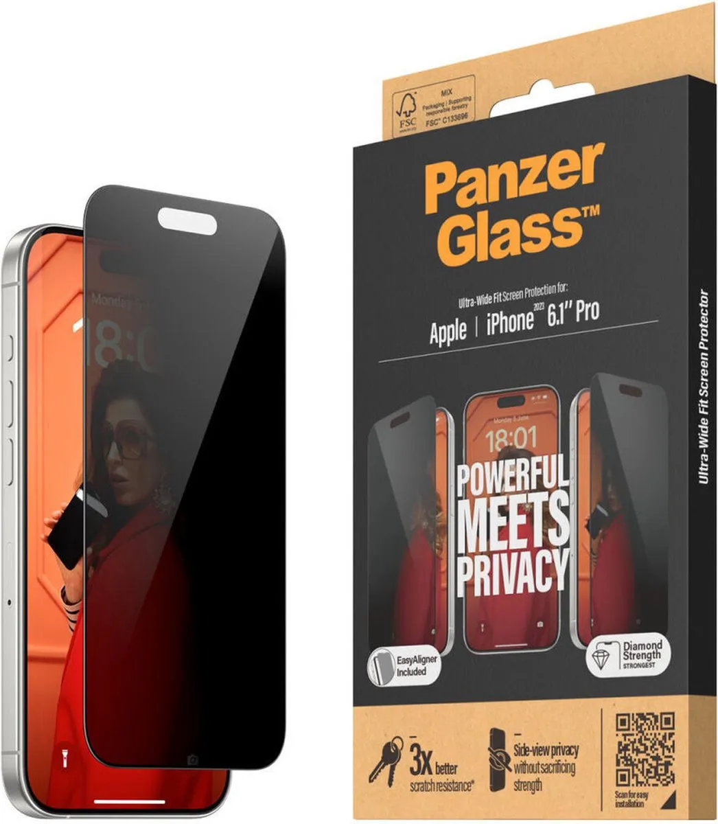 PanzerGlass PZ-P2810 Screenprotector iPhone 15 Pro - Privacy - Case Friendly