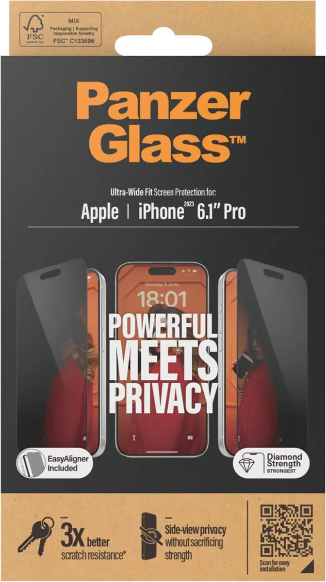 PanzerGlass PZ-P2810 Screenprotector iPhone 15 Pro - Privacy - Case Friendly