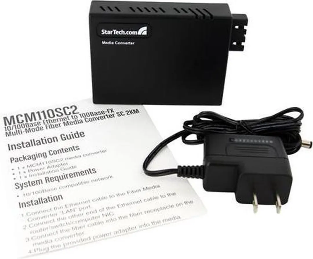 Startech MCM110SC2EU Glasvezel Ethernet Converter 10/100 - SC - 2 km - Zwart