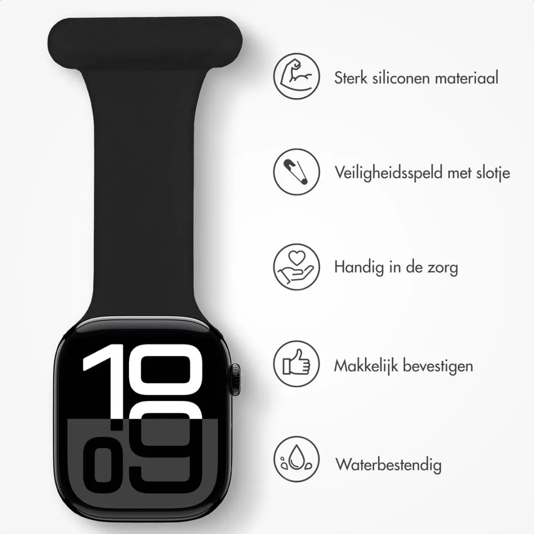 Verpleegkundige siliconen bandje - Geschikt voor Apple Watch 1, 2, 3, 4, 5, 6, 7, 8, 9, 10, 11 (42 mm), SE - 38/40/41 mm - Zwart