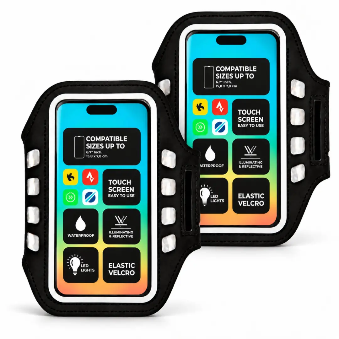 VirtuFit Hardloop Telefoon Armband Pro met LED - 2 stuks - Zwart - afbeelding 2 van 6