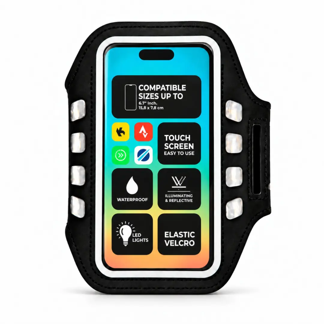 VirtuFit Hardloop Telefoon Armband Pro met LED - 2 stuks - Zwart - afbeelding 3 van 6