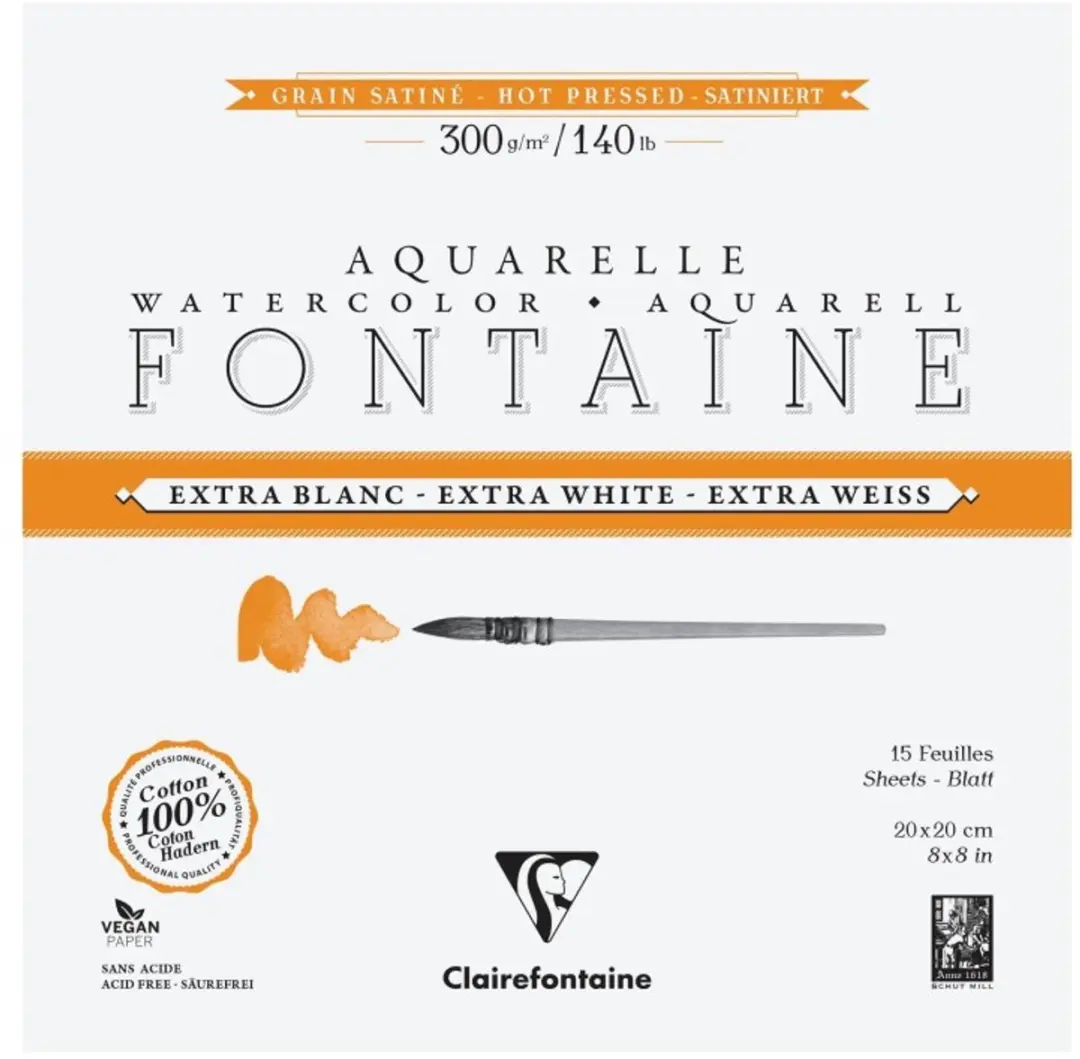 Aquarel blok C4C Fontaine 100% katoen extra wit 20x20cm 15 vellen 300g