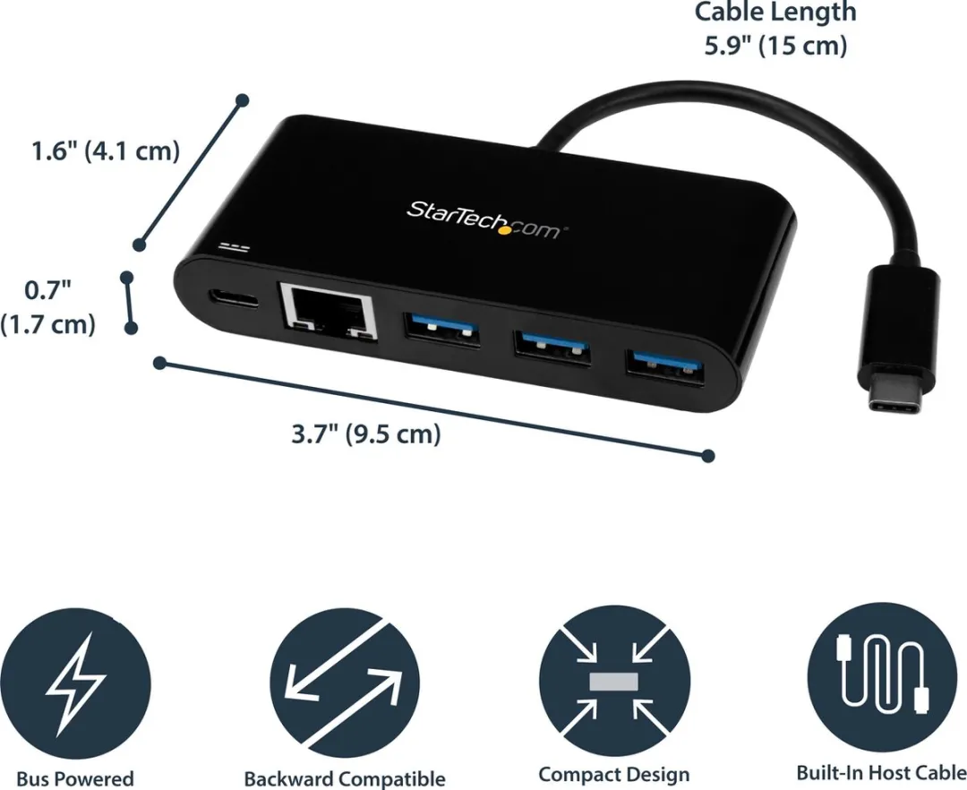 Startech US1GC303APD USB 3.0 Adapter - 3 Poorten Zwart - afbeelding 6 van 6