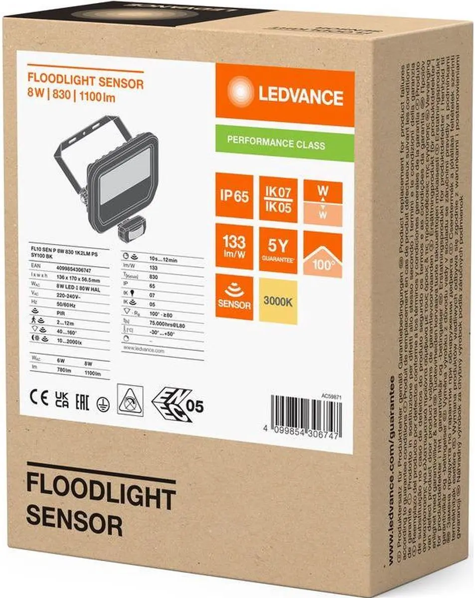 Ledvance LED Floodlight Sensor 8W 3000K IP65 - Zwart - afbeelding 4 van 6