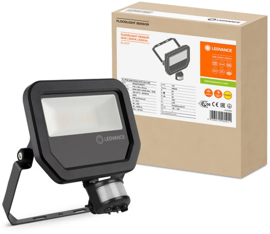 Ledvance LED Floodlight Sensor 8W 3000K IP65 - Zwart - afbeelding 5 van 6