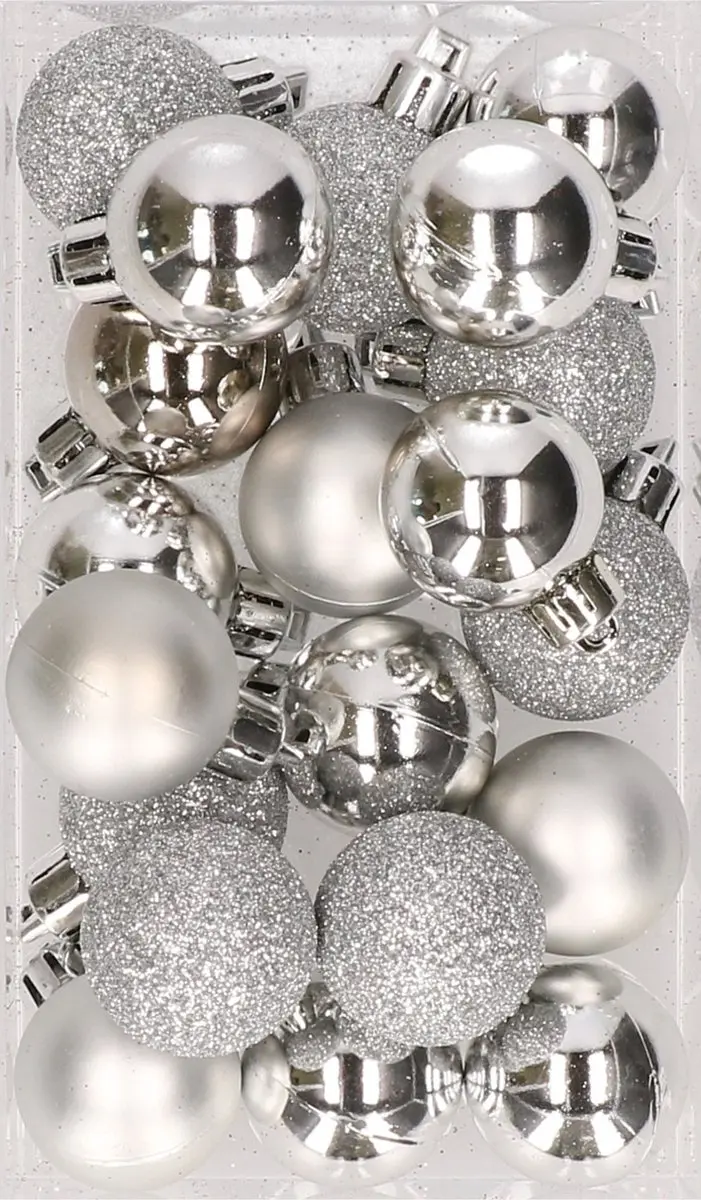 20x stuks kleine kunststof kerstballen zilver 3 cm mat/glans/glitter- Onbreekbar