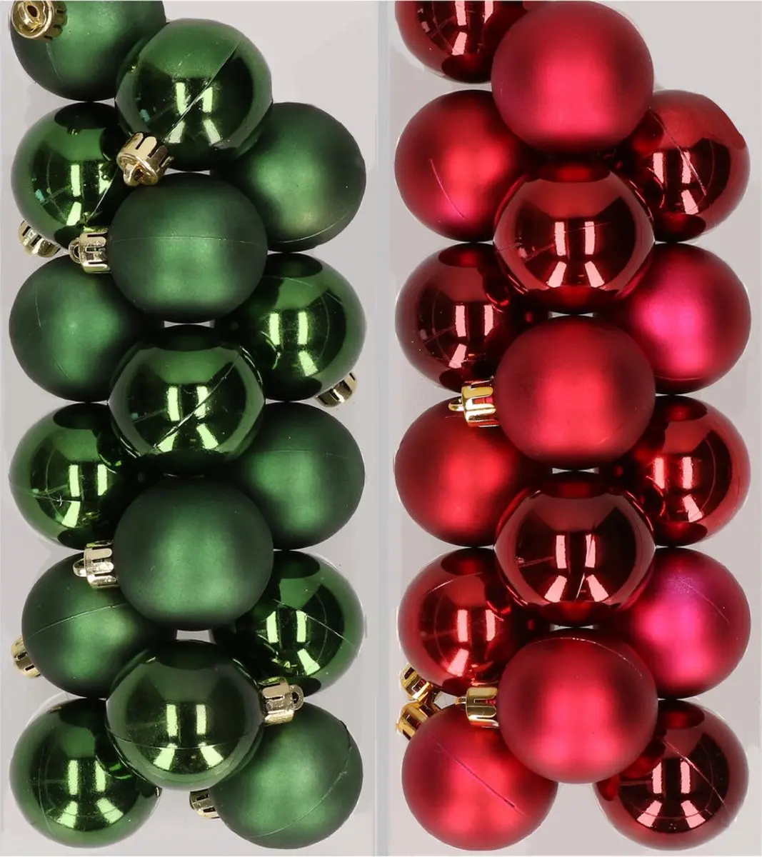 32x stuks kunststof kerstballen mix van donkergroen en donkerrood 4 cm