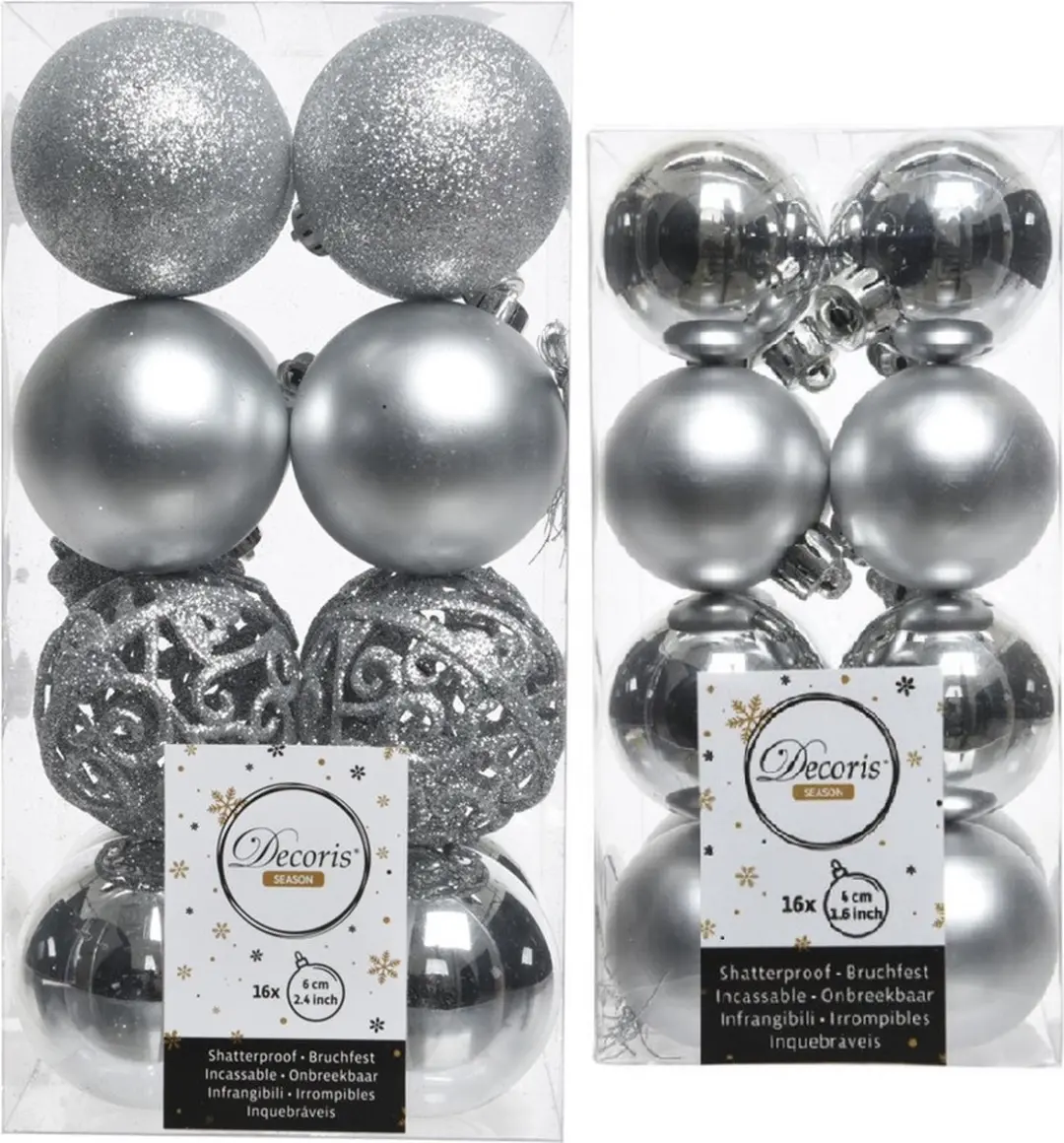 Kerstversiering kunststof kerstballen zilver 4-6 cm pakket van 32x stuks