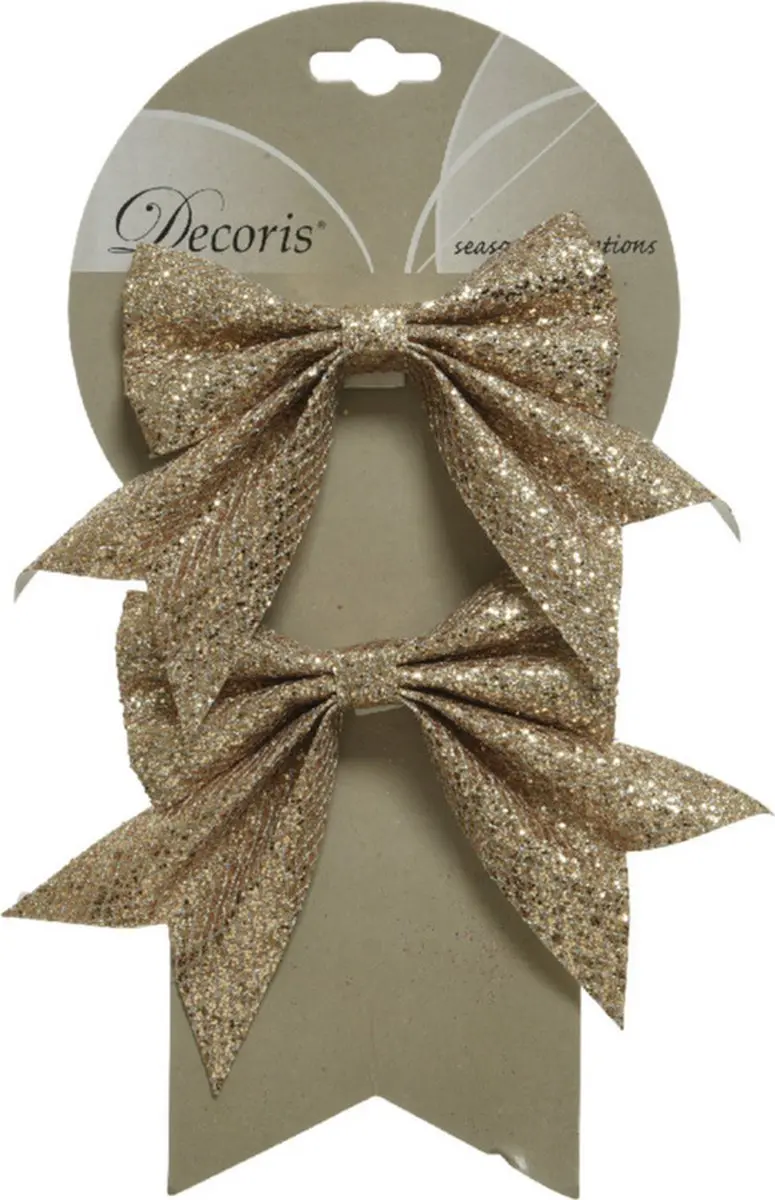 Decoris 2x strikjes champagne glitter op clip