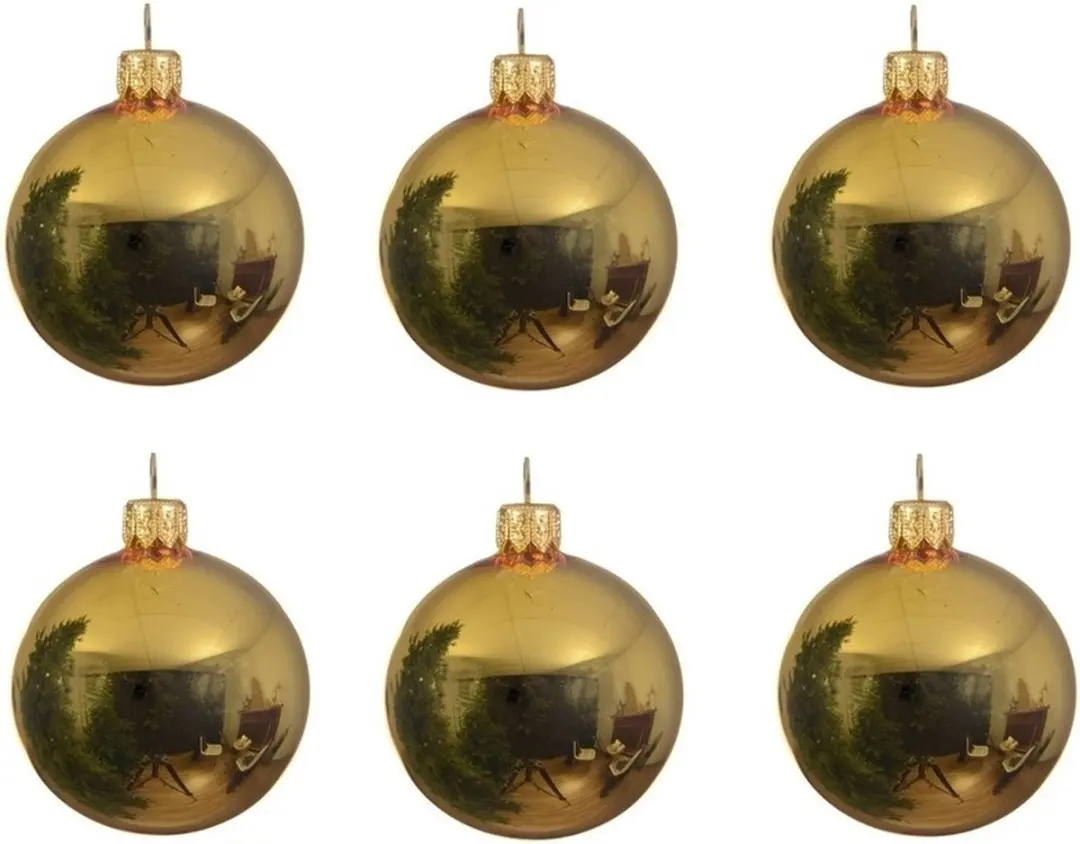 12x Gouden glazen kerstballen 8 cm