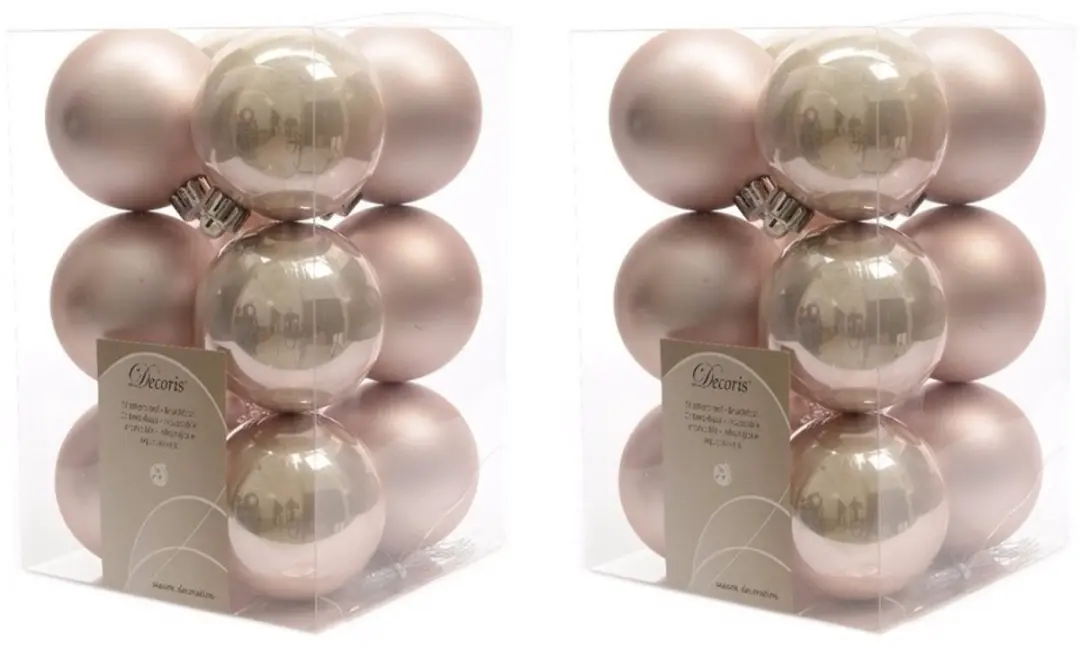 24x Lichtroze kunststof kerstballen 6 cm